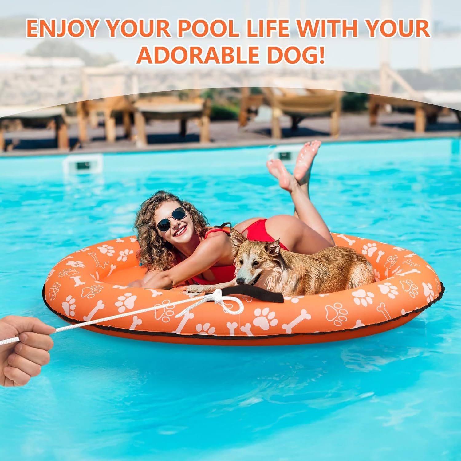 59'' x 39''Inflatable Dogs Pool Float with Rope - Tear Resistant Oxford Stable Support Puppy Floating Raft,Inflatable Summer Doggies Raft Toy for Small Medium Large Dogs Up to 88lb (Orange)