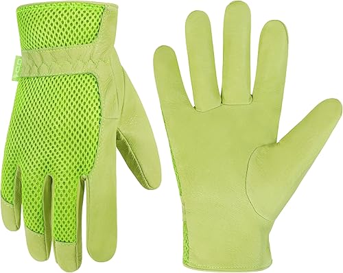 Miniatura 13 de HANDLANDY Work Gloves for Women, Breathable Leather Gardening Glove for Yard Maintenance, Hand Protection with Touch Screen Morado,Rosa intenso
