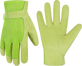 HANDLANDY Work Gloves for Women, Breathable Leather Gardening Glove for Yard Maintenance, Hand Protection with Touch Screen