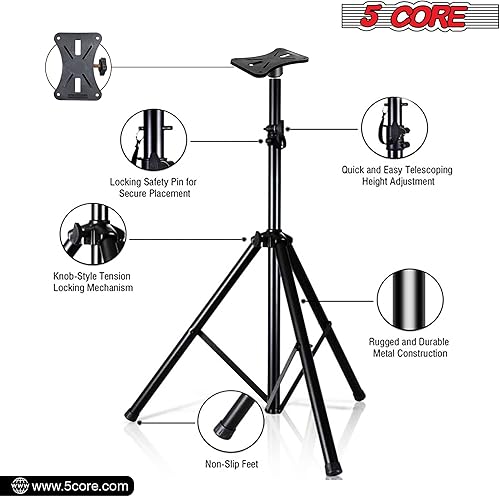 Miniatura 2 de 5 Core Soporte de altavoz PA universal para altavoces grandes, negro de 4 pies, trípode de 4 pies, altura ajustable de 68 a 50.4 in en el escenario,