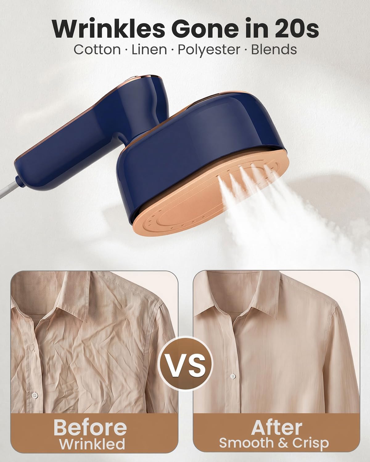 Steamer for Clothes, Handheld Portable Iron Steamer, 2-in-1 Dry & Steam, 180° Rotatable Handle, 20s Fast Heat-Up view 8
