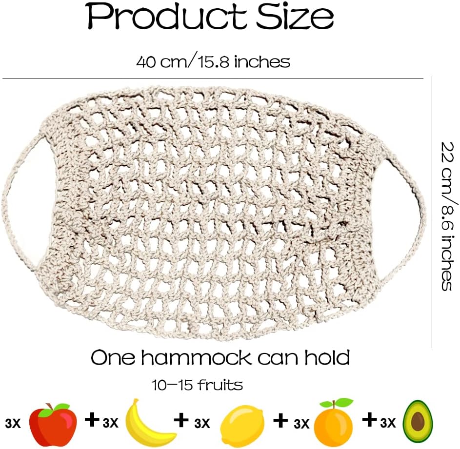 Fruit Hammock for Kitchen Under Cabinet Fruit Basket Hanging Handwoven Cotton Macrame Basket Boho Decor Storage Save Counter Space for Home Camper RV (Off-white)