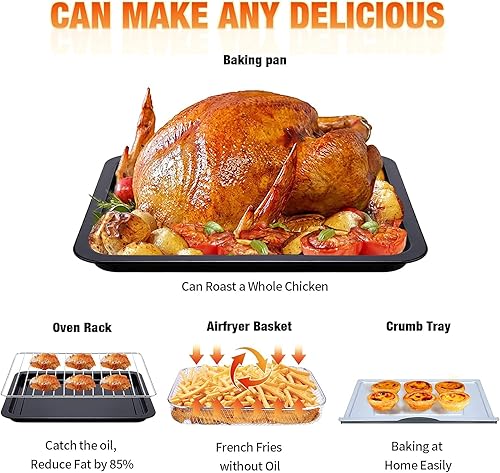 Miniatura 7 de Geek Chef Combo de horno tostador y freidora de aire, encimera de horno de convección de 15 cuartos de galón, tostadora de 4 rebanadas, con pizza de