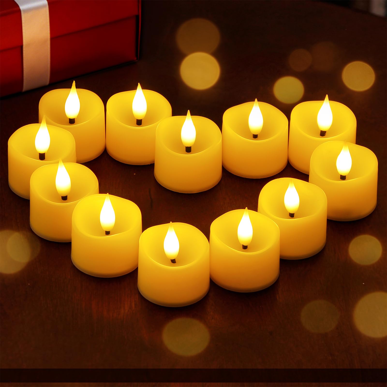 Wroxipel Battery Operated Set of 12 Ivory Tea Light Plastic Votive Flameless LED Candles, 3.8cm x4.5cm Tealight Runtime 200H Realistic Flickering Warm Glow for Home Table Decor