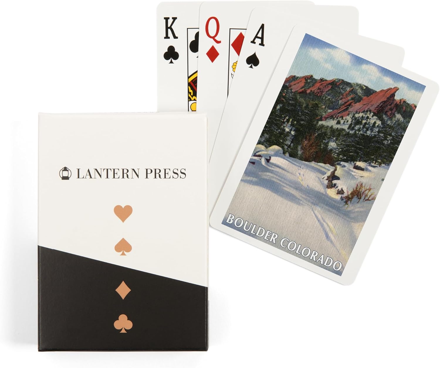 Lantern Press Boulder, Colorado, Flatirons in Winter View, Vintage Halftone, 52 Playing Cards for Adults, Poker Size Card Deck