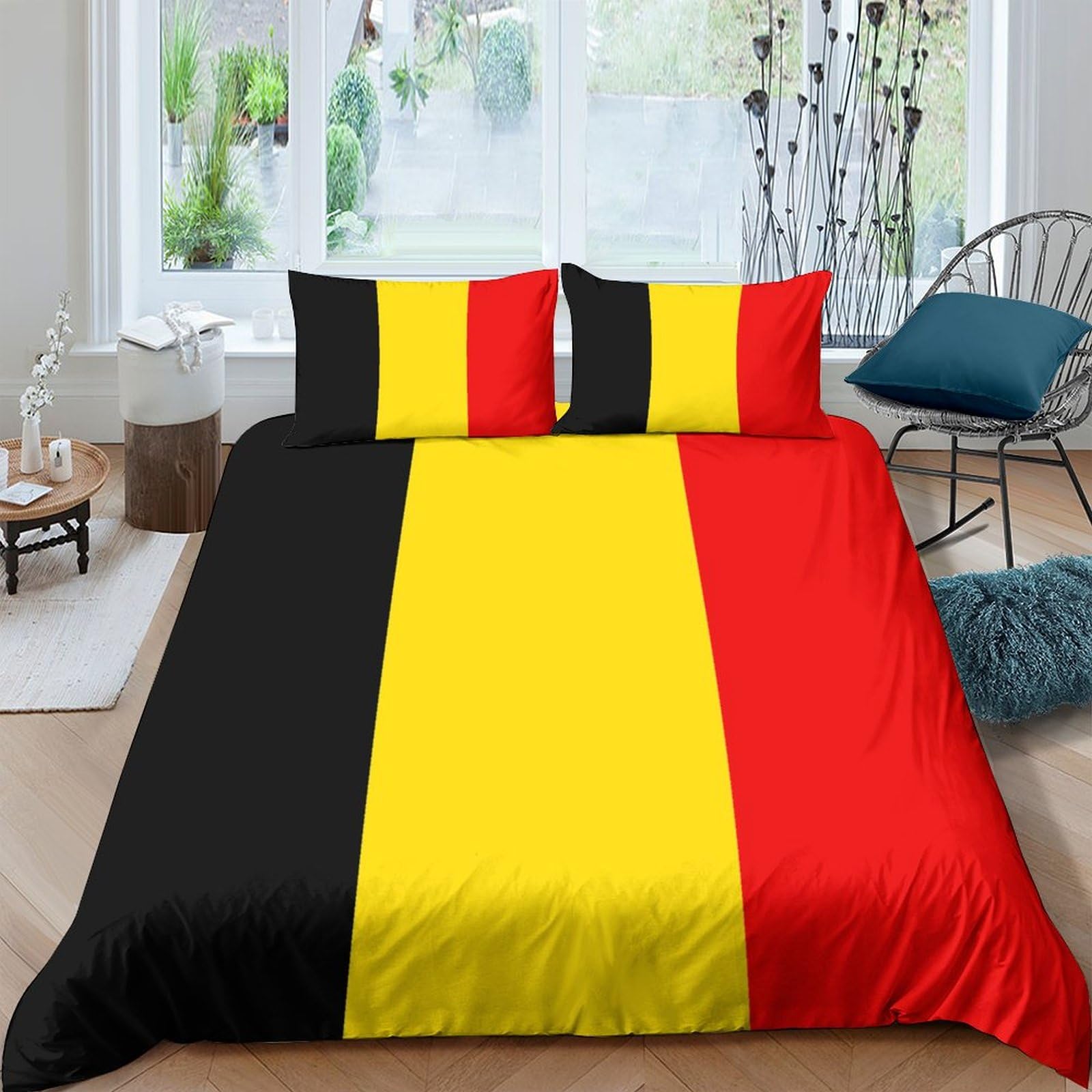 AAHARYA Belgium Flag Duvet Cover 3D Pattern Printe Quilt Cover Set for Kids Childs Adults, Soft Microfiber National Flag Bedding Set Double（200x200cm）