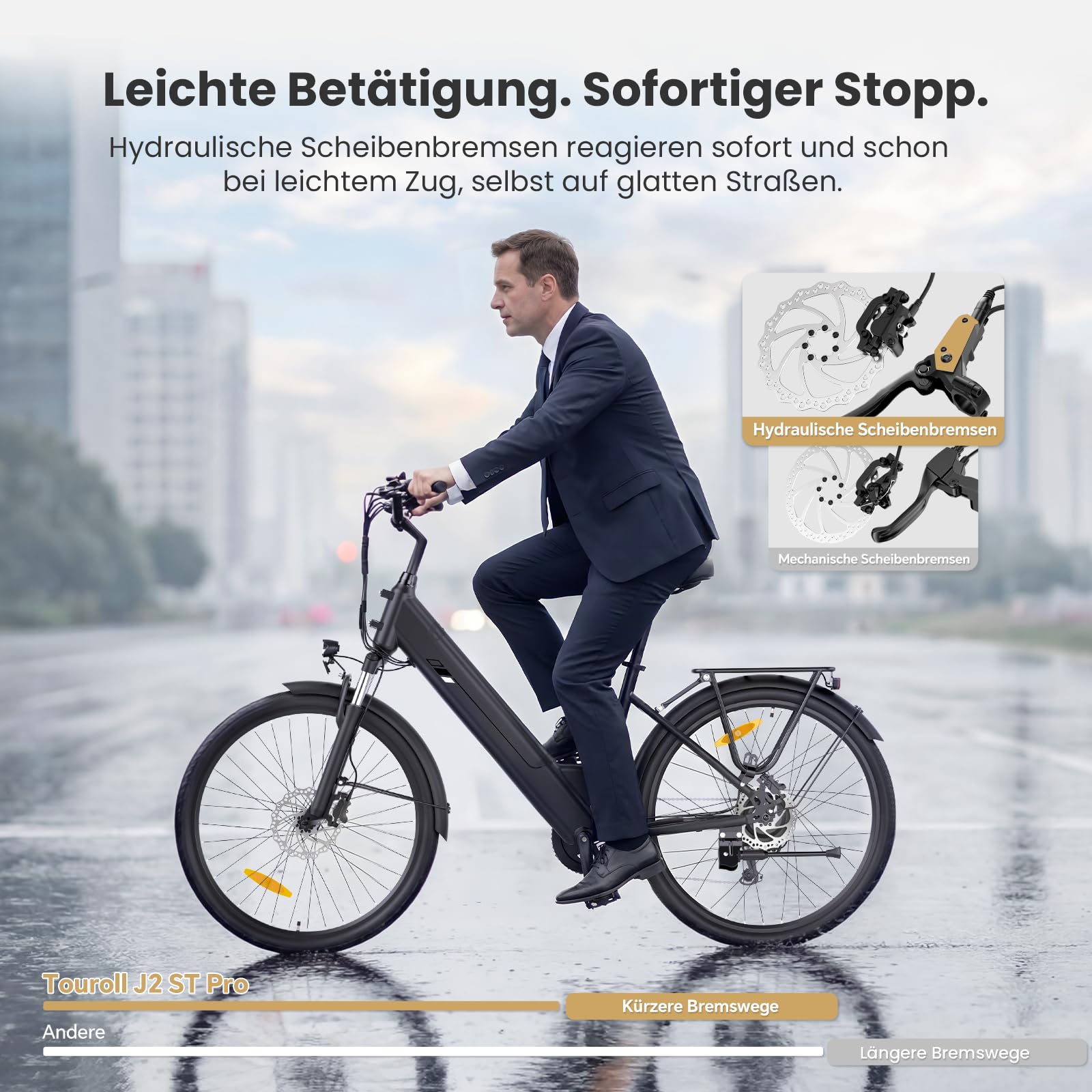 Touroll J2 /J2 ST Pro 26'' E-Bike Damen Herren City Trekkingrad mit Hydraulischen Scheibenbremsen, 250W Motor, 100km Reichweite, Abnehmbarer Akku,7 Gänge, Pedelec E-Citybike für Erwachsene
