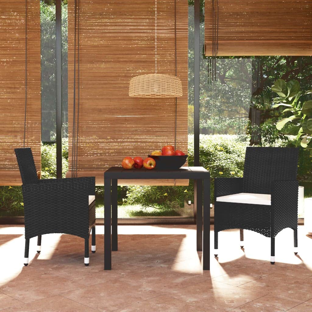 Mobilier de jardin 3 pièces Homgoday en résine tressée noire et coussins haut de gamme