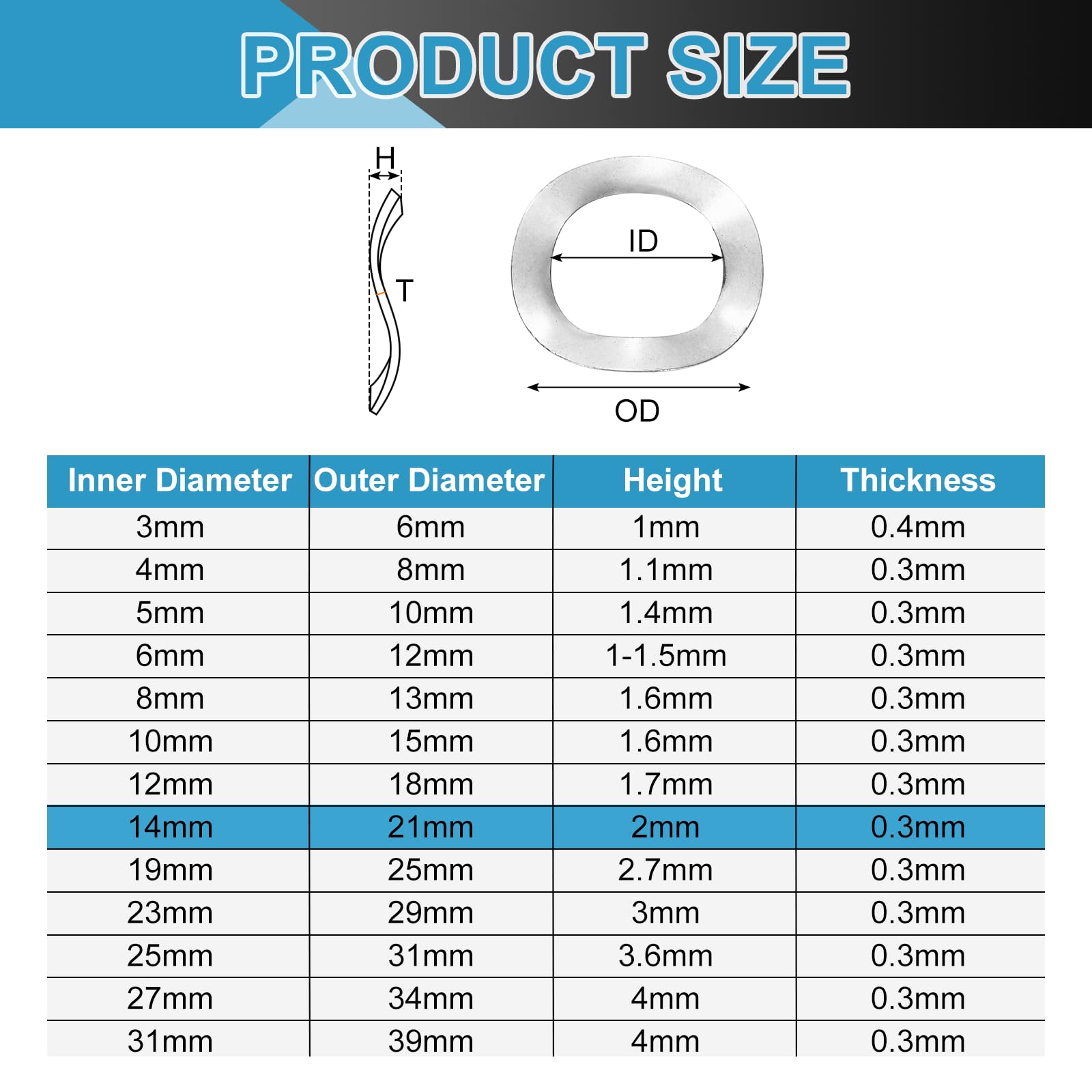 QUARKZMAN Rondella A Onda, 20Pz 14mm x 21mm x 0.3mm (ODxIDxT) - Rondella Curva In Acciaio Inox 304 Per Vite Bullone, Rondelle A Onda Guarnizioni Per Macchinari (Argento)