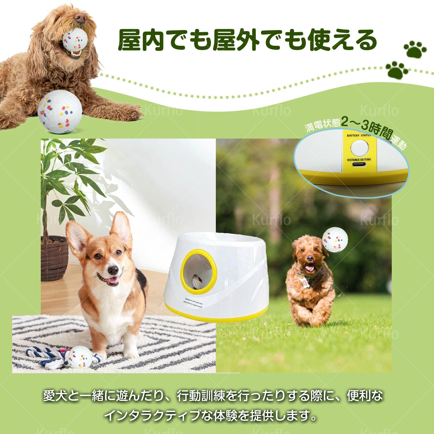 Amazon | Kurflo ボールランチャー 犬 おもちゃ 自動 ボール投げ S