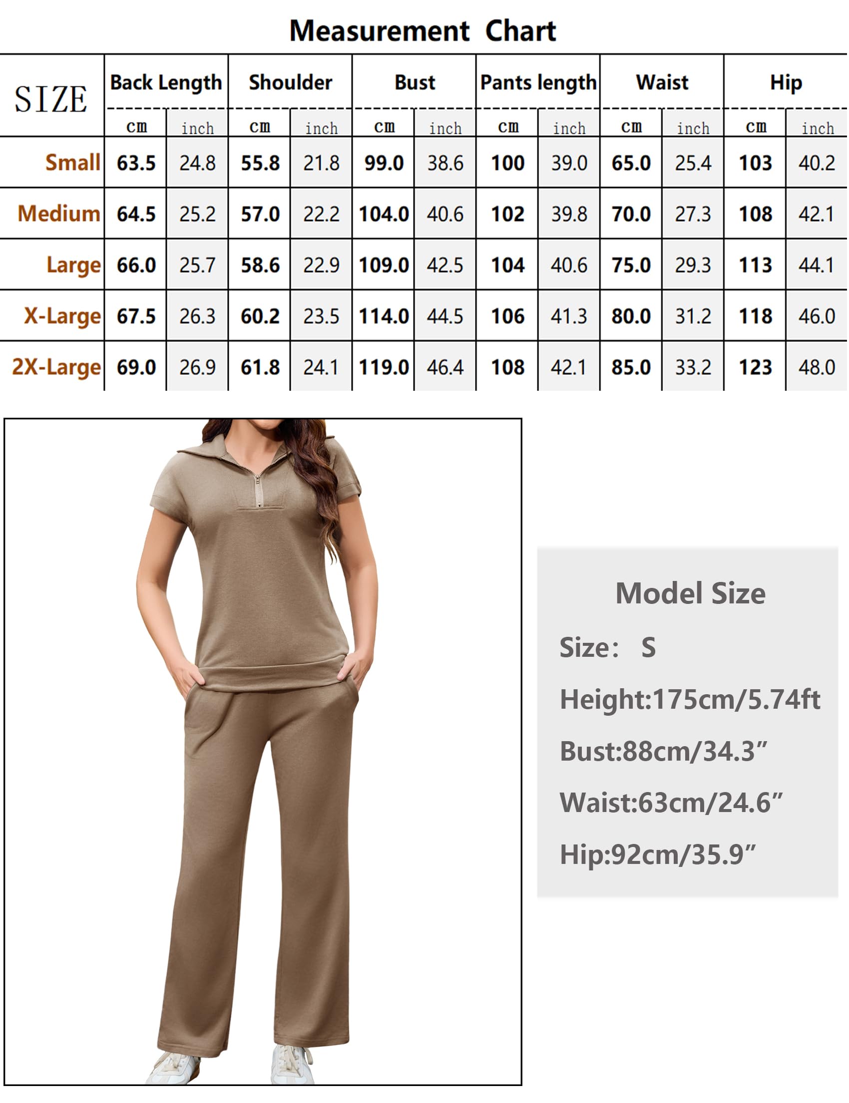 Aottori Conjunto Deportivo Mujer Verano Casual de Dos Piezas con Sudadera con Cremallera Manga Corta y Pantalones Deportivos Holgado para Casual Jogging