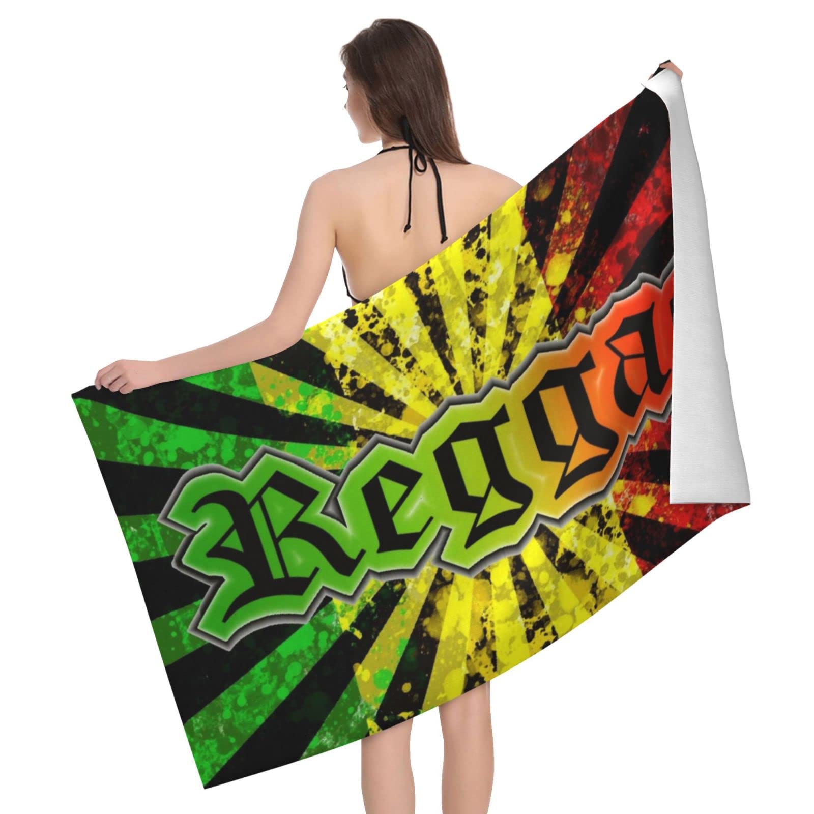 Lawenp Reggae Jamaican Music Beach Towel, Lightweight Sand Free Quick Dry Microfiber Absorbent Bath Towel for Kids, Adults, Swimming, Bath, Yoga, Pool, Travel, Camping 32"X52"