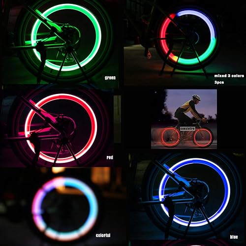 Miniatura 8 de 5 luces LED coloridas para rueda de bicicleta, impermeable, fácil de instalar, luces LED con 3 modos, para decoración de radios de bicicleta,