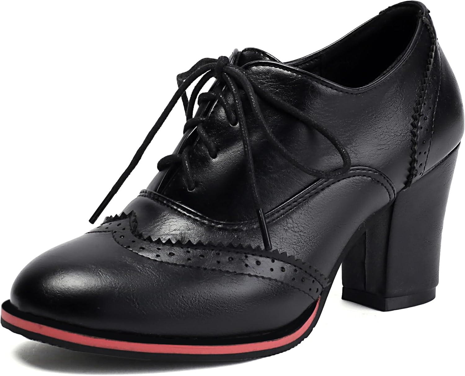 Lace Up Brogue Oxford Women Block Heel Pumps
