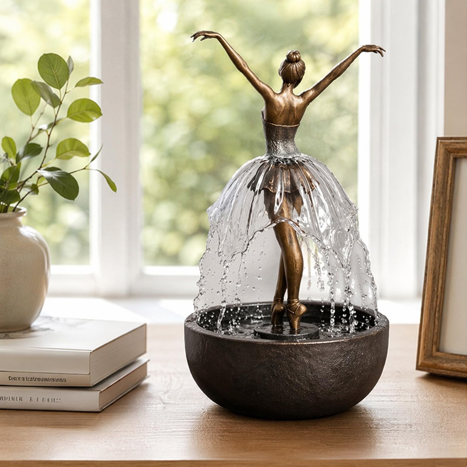 ​Ballerina Fountain, 22CM Elegant Resin Tabletop Water Feature, Artistic Ballet Dancer Sculpture for Home Decor, Living Room, Meditation and Office Decoration