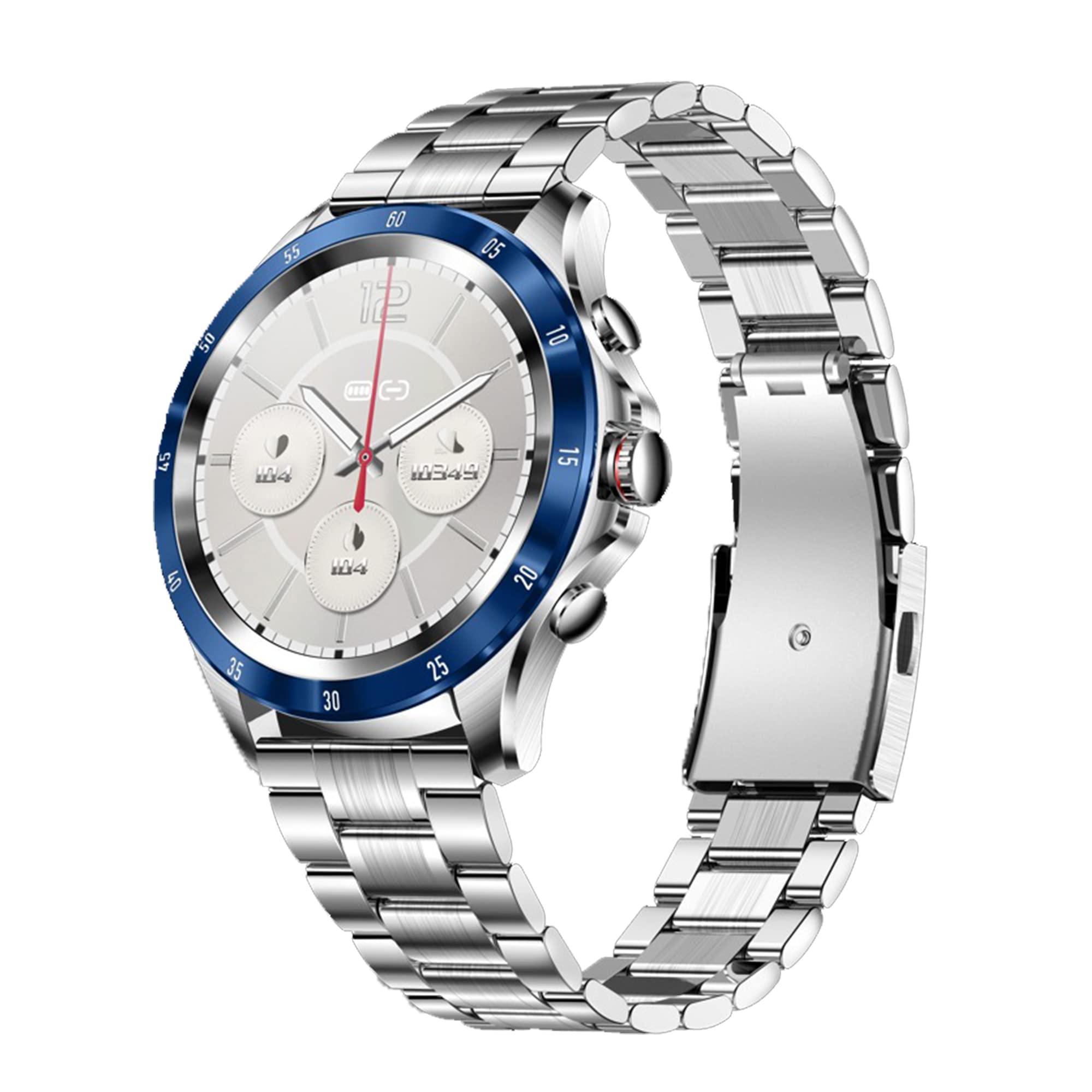 GIZMORE GizFit Glow Luxe AMOLED with 1.32 Inch HD Large Display | 500 NITS with Silver Steel Strap Bluetooth Calling Smartwatch (Blue)