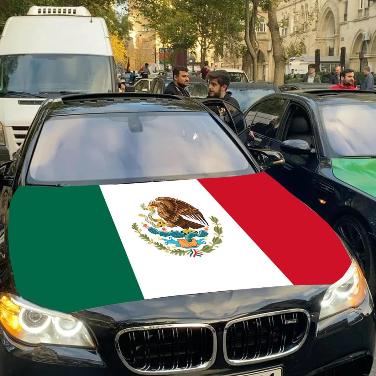 Mexico Flag Car Hood Cover, 63"x47"(120x160cm) Polyester Elastic Fabrics Can be Washed,Car Bonnet Banner Decorate Accessories with Triangle Fasteners