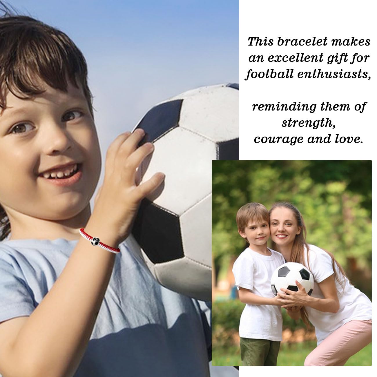 Lote de 2 Pulseras de Fútbol para Niños, Pulseras de la Amistad Ajustables, Pulsera Tejida Ajustable, Regalo de Fútbol para Cumpleaños de Niños Deportistas, Adolescentes, Niñas y Niños, B