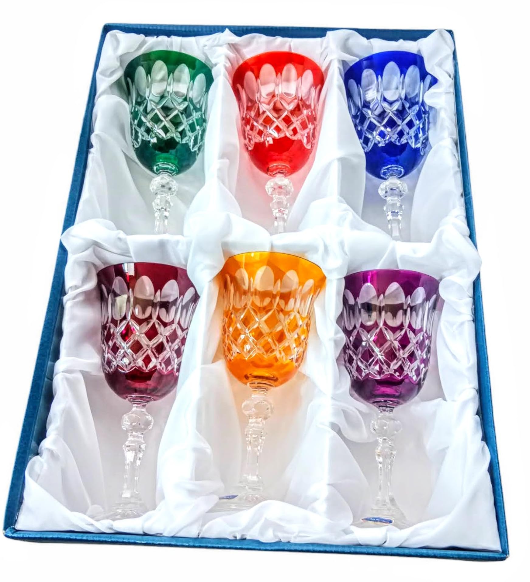 MaRika Kristall Weingläser Set – 220 ml, bunt, handgefertigt – 6er Set Weingläser, perfekt für Rotwein und Weißwein, Geschenkidee
