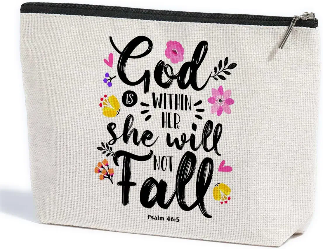 ZHAMEN Bible Bag Inspirational Christian Gifts Makeup Bag Bible Verse Makeup Pouch Birthday Christmas Religious Gifts for Women Her Friends Daughter Spiritual Decor Cosmetic Travel Bag