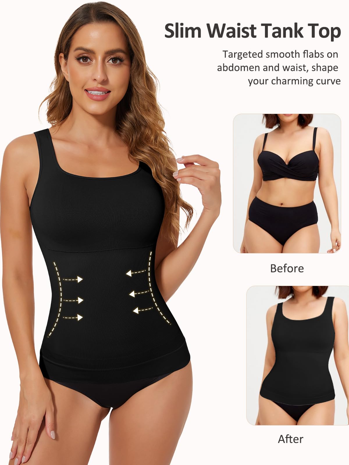 Joyshaper Shapewear damski podkoszulek wyszczuplający brzuch, tank top, modelująca figurę, bez rękawów, top, prostokątny dekolt
