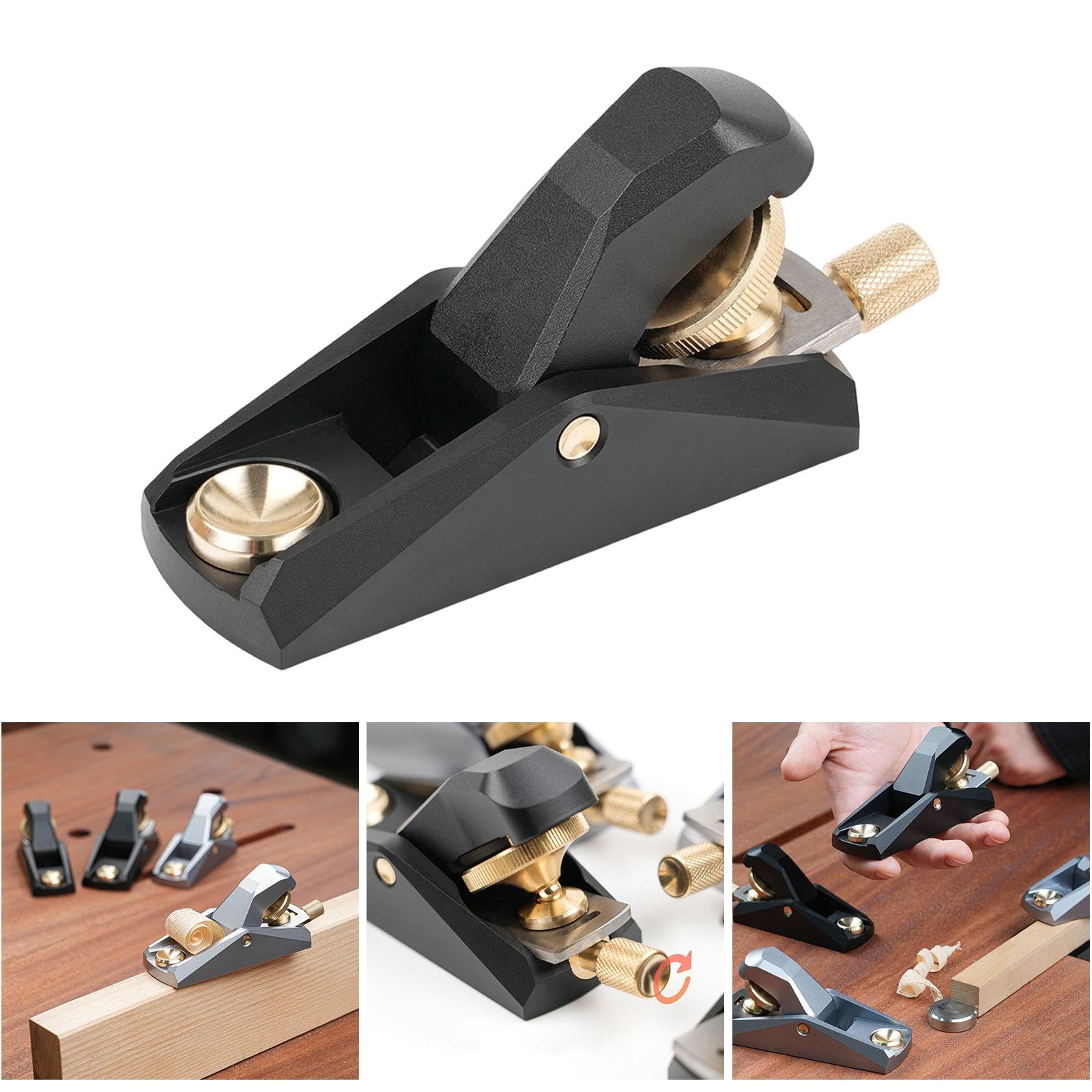 Cepillo de Madera Bajo Ángulo Avión Manual Carpintero Aleación de Latón Aluminio Ergonómico Fácil Operación Adecuado para Retoques Recortes Y Trabajos, Mini Negro