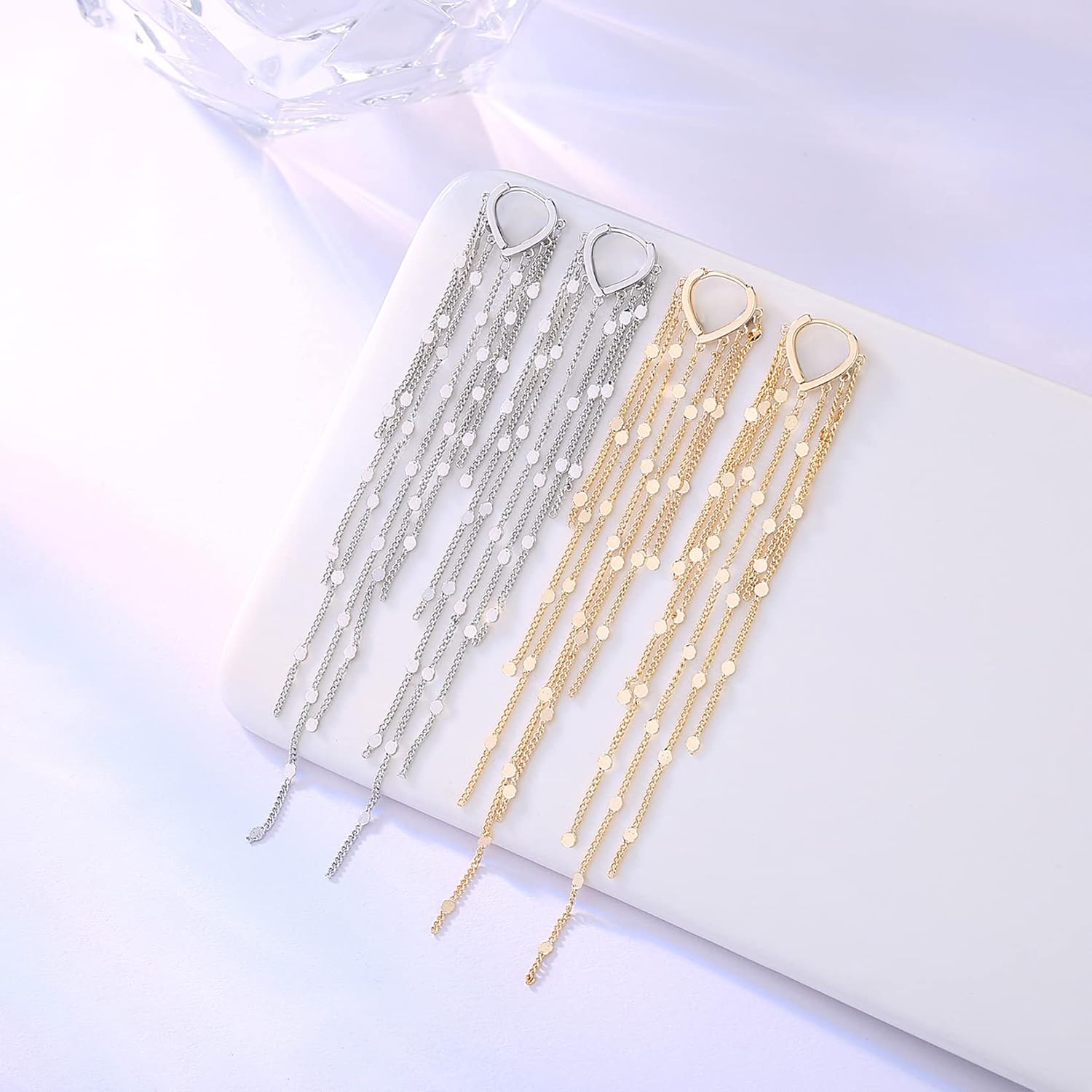 White Baby Blanket Rhinestone Tassel Earrings - Gold & Silver Crystal Chandelier Earrings For Women Chandelier Dangling Statement Earrings