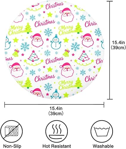 Miniatura 4 de Christmas Snowman and Santa Pink and White Place mats for Round Table Kids placemat Plate 15x15 in manteles para mesa