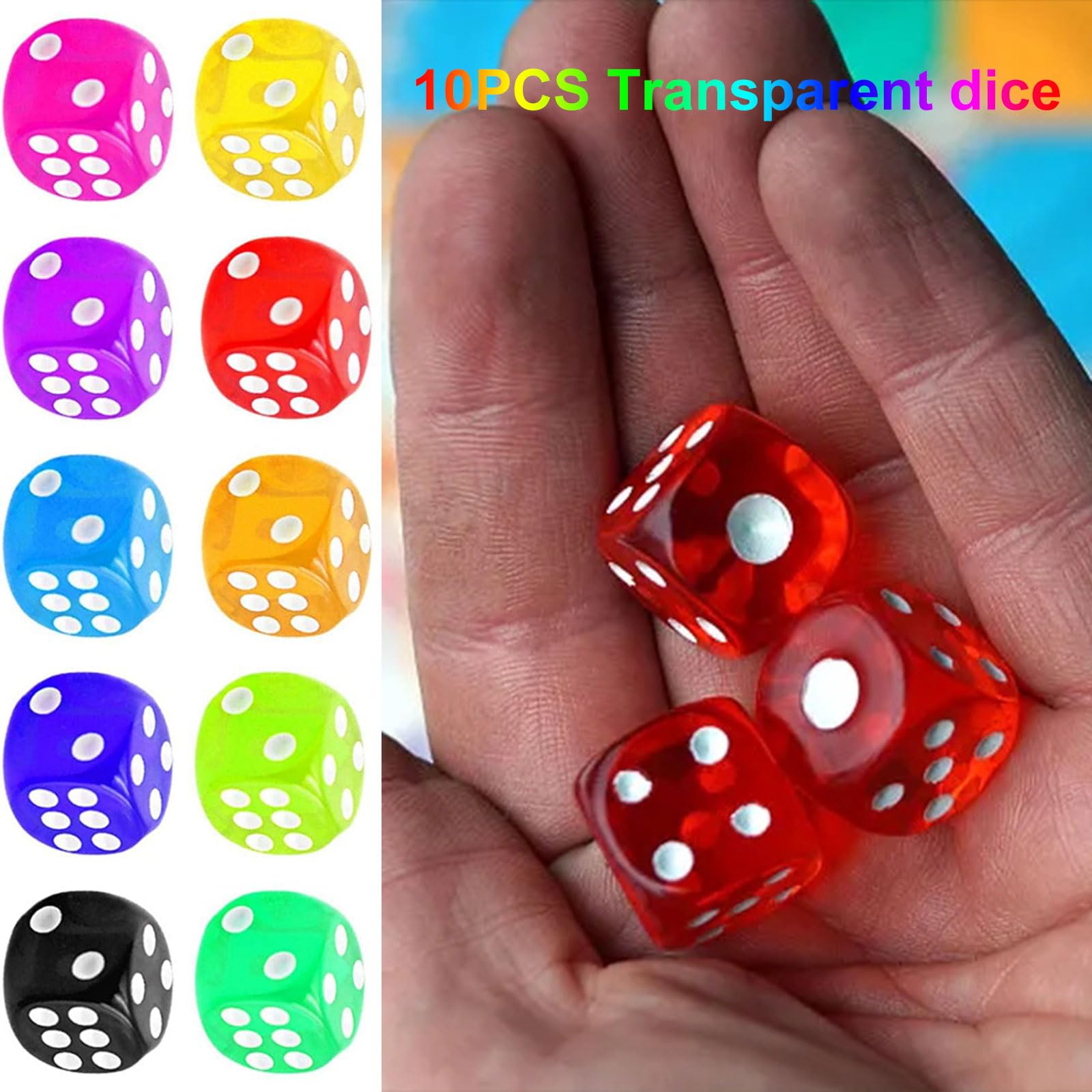 100 Dés Transparents 12 Mm - 10 Couleurs Différentes - Dés à 6 Faces Pour Jeux De Société, Maths, Collection