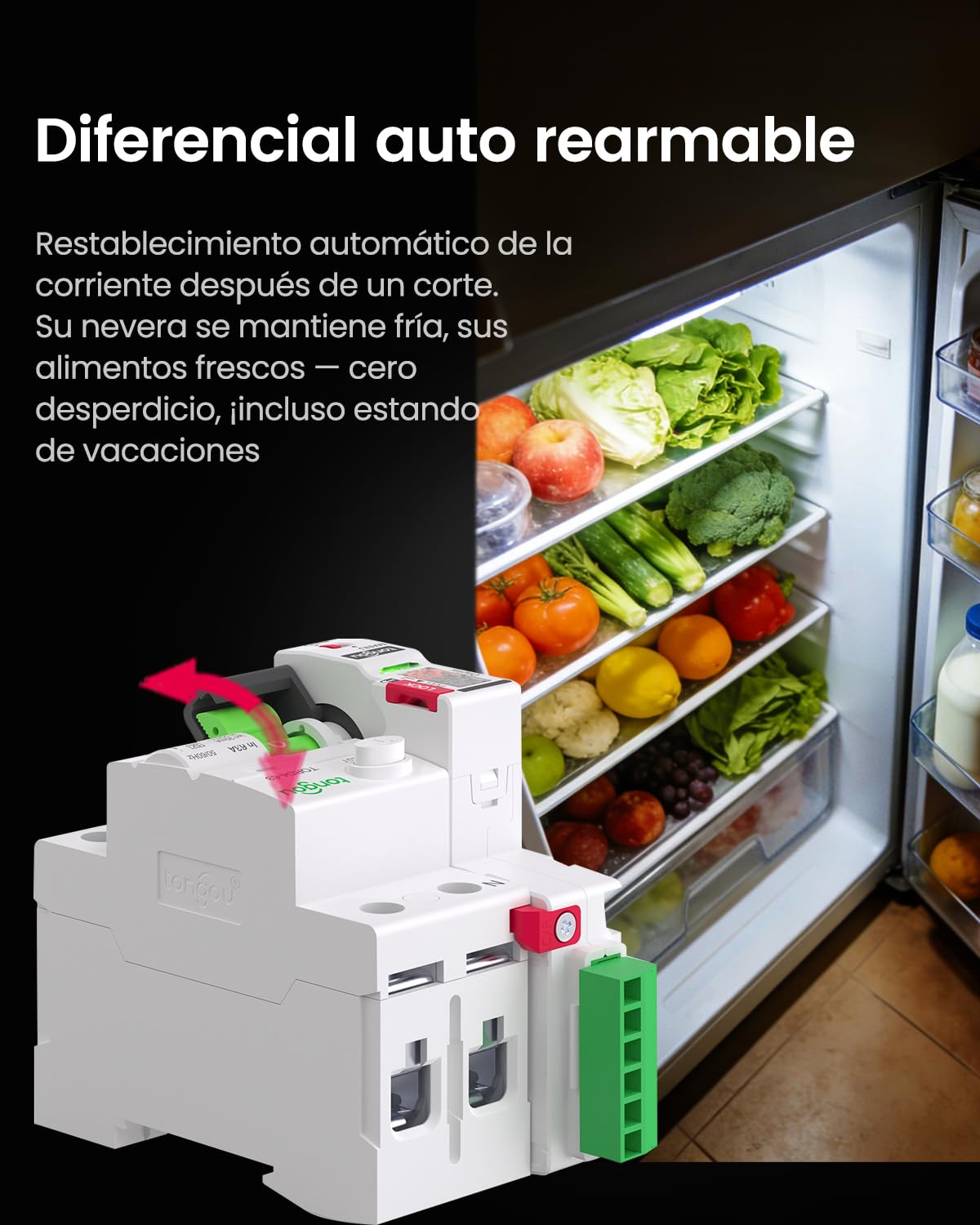 TONGOU Diferencial Auto Rearmable, Diferencial 40A 30mA, Tipo A 1P+N 230V, Diferencial Superinmunizado Rearmable, Aplicable a Viviendas Familiares, Edificios Comerciales Pequeños, etc