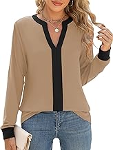 Women's T-Shirt Long Sleeve V-Neck Shirt Women Blouse with Pleated Elegant Loose Tunic Tops