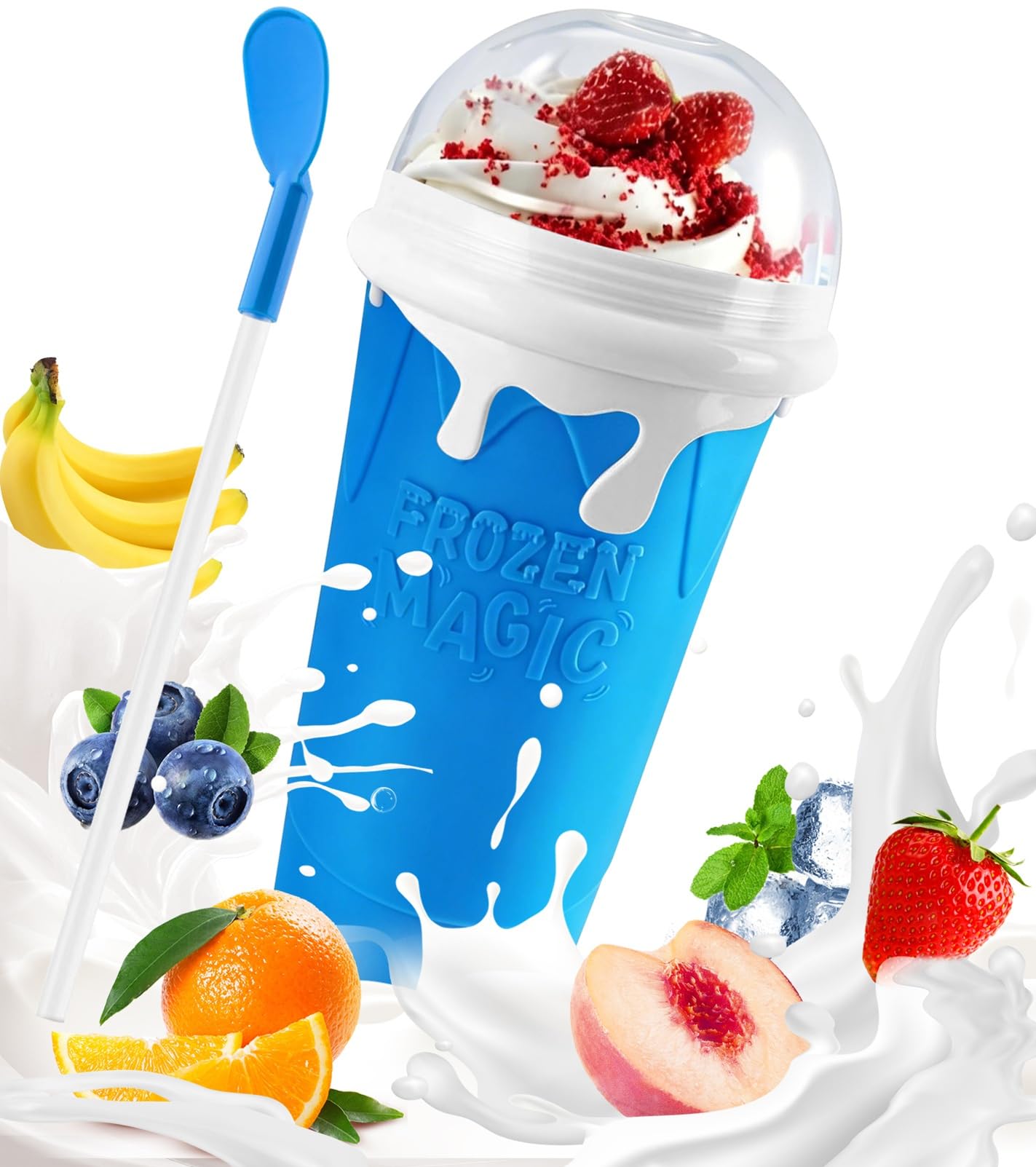 FANS-ONE Large Slushie Cup, DIY Magic Slushy Cup, Large Squeeze Cups, Blue