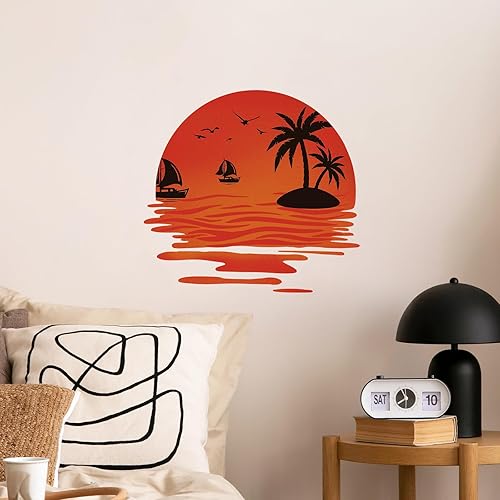 Miniatura 1 de Calcomanías de pared con diseño de palmeras de coco, para sala de estar, diseño de palmeras de coco, removibles, para despegar y pegar, decoración