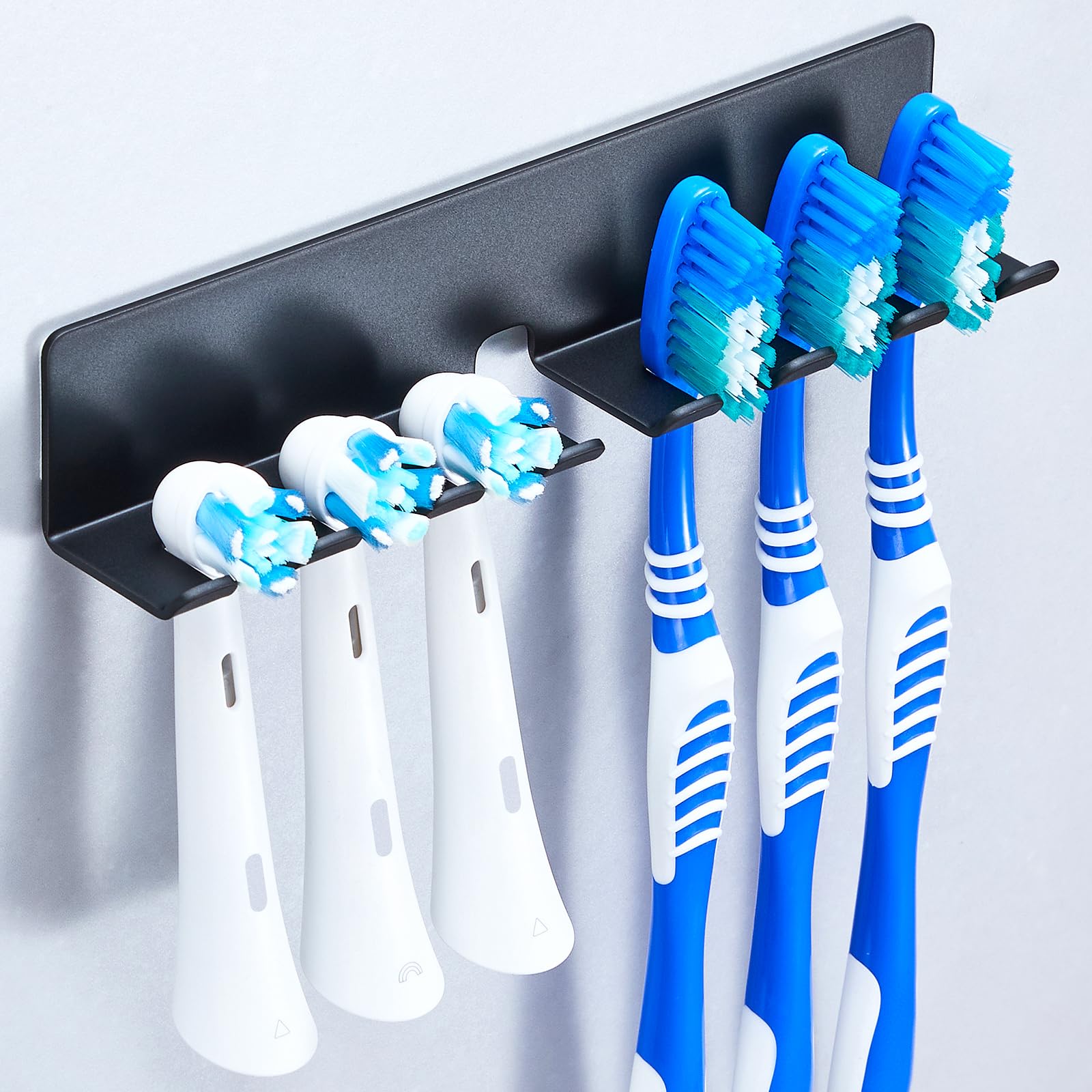 YAYINLI Toothbrush Holder Wall Mounted - Electric Tooth Brush Holder for Bathroom, Self Adhesive Non Screw Toothbrush Head Holder, Metal Toothbrush Holders Organiser(Black, Extra Large)