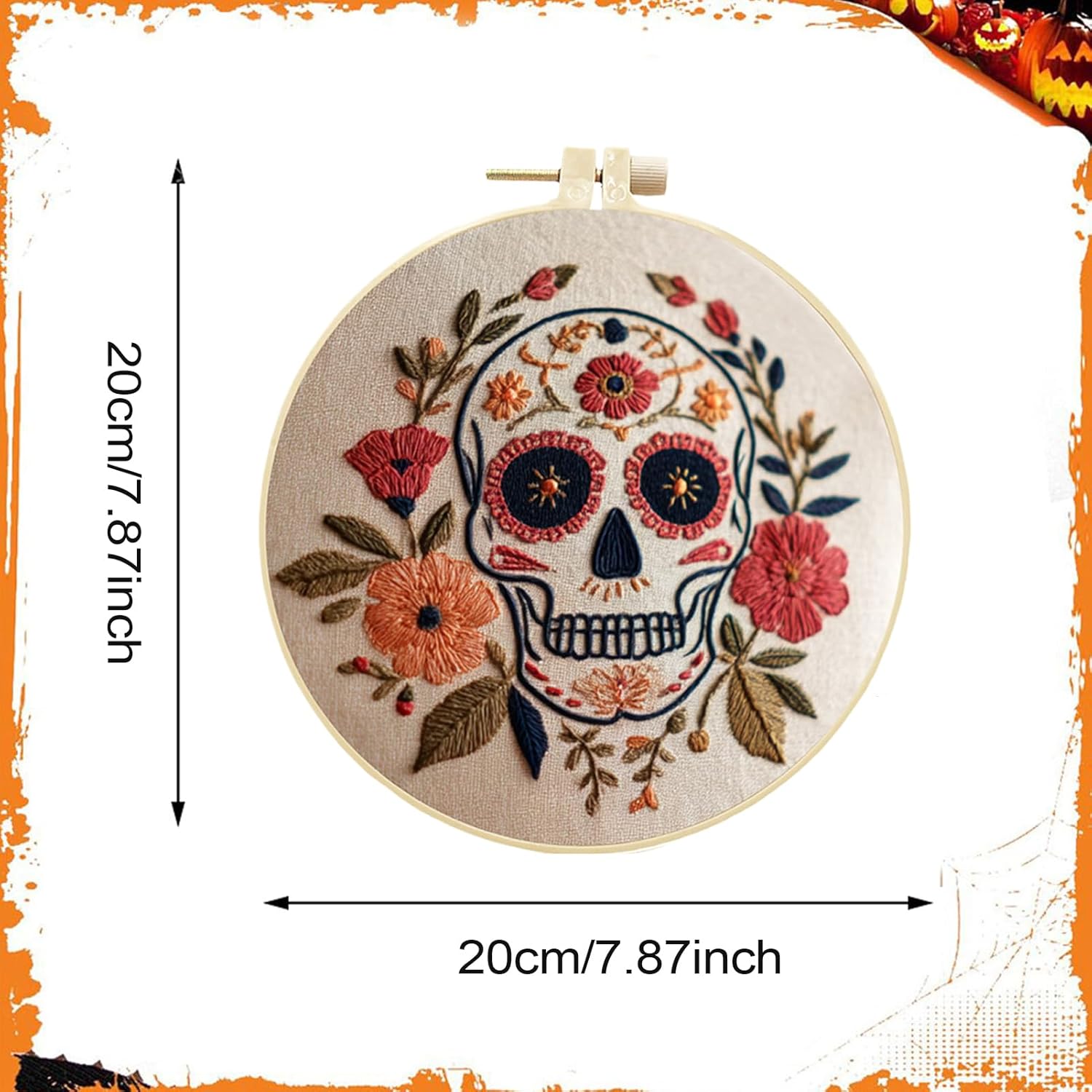 5pcs Dia De Muertos Embroidery Kit, Skull Crossstitch Kits with Tool and Instruction, Day of The Dead Embroidery Halloween Handmade Gift