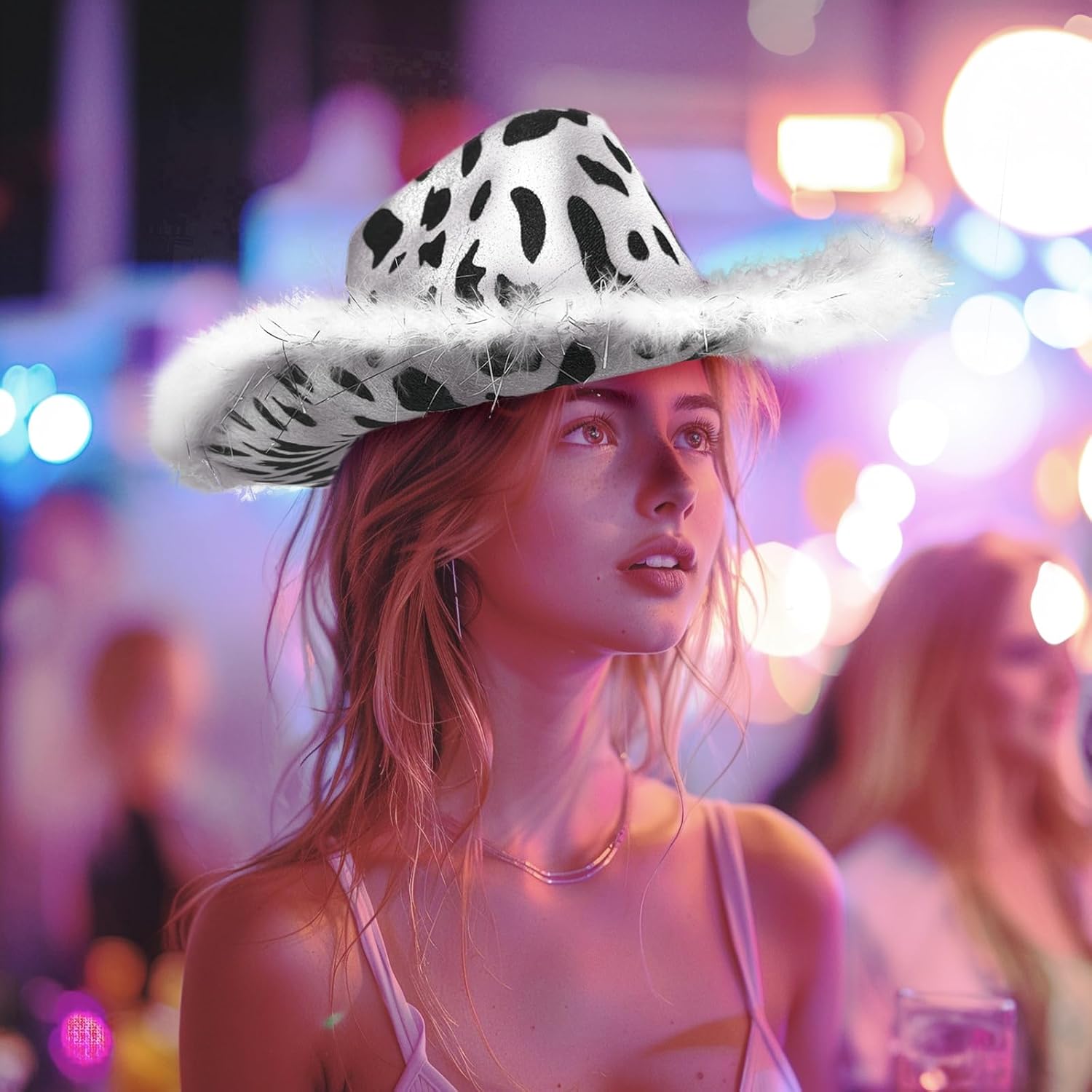 Cow Print Cowboy Hat with Feathers, Heart Sunglasses and Bandana for Women Western Party Cowgirl Costume Accessory - Image 4