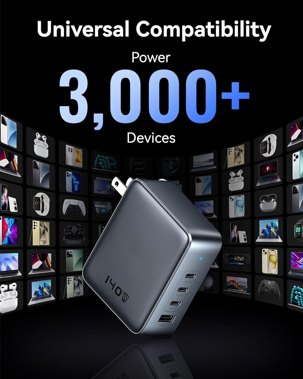 USB C Charger Block 140W, 4-Port GaN PD3.1 PPS Fast Laptop Charger Foldable Compact Power Adapter for MacBook Pro, iPhone 17/16/15 Series, iPad Air, Galaxy S25/S24 Ultra, Steam Deck, Google Pixelbook - Image 7