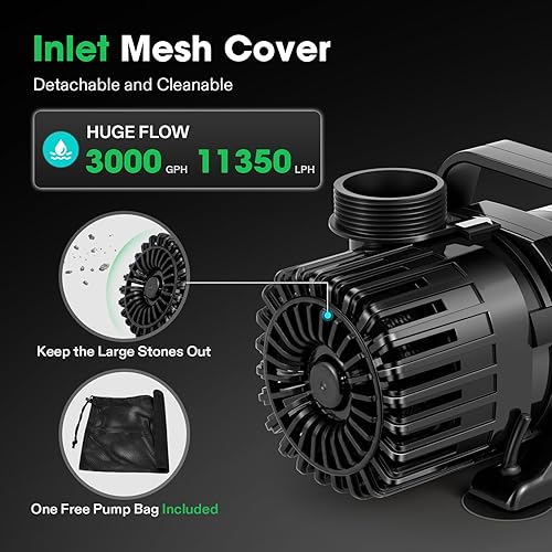 Miniatura 2 de VIVOSUN Bomba de agua sumergible de 3000 GPH con bolsa de barrera, bomba de estanque de 150 W con 18 pies. Altura de elevación, bomba de acuario