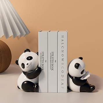Book Stoppers Panda Bookend Creative Bookends for Shelves Book Holder Stopper for Books/Movies/CDs/Video Games 1 Pairs Home Decor