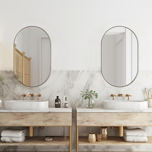 Miniatura 180 de ANDY STAR Espejos ovalados de baño, espejo de tocador doble de 30 x 48 pulgadas, espejos ovalados negros para baño, marco de acero inoxidable