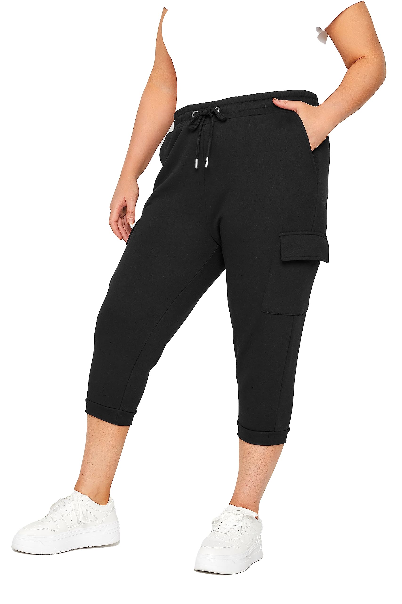 Yours Women's Black Cropped Joggers In | : Size 20