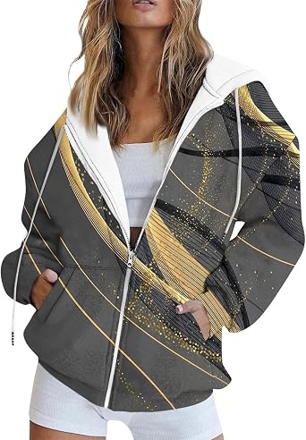 Womens Floral Printing Jacket Zip Up Hoodies Lightweight Long Sleeve Coat Fall Fashion Outfits with Pockets