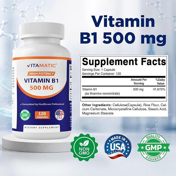Vitamatic Vitamin B1 500 mg (Thiamine Mononitrate), 120 Capsules