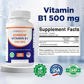 Vitamatic Vitamin B1 500 mg (Thiamine Mononitrate), 120 Capsules