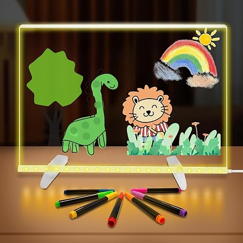 Tablero de notas LED con colores, 13.8 x 10 pulgadas, 4 modos y 7 colores, tablero de mensajes acrílico LED con luz