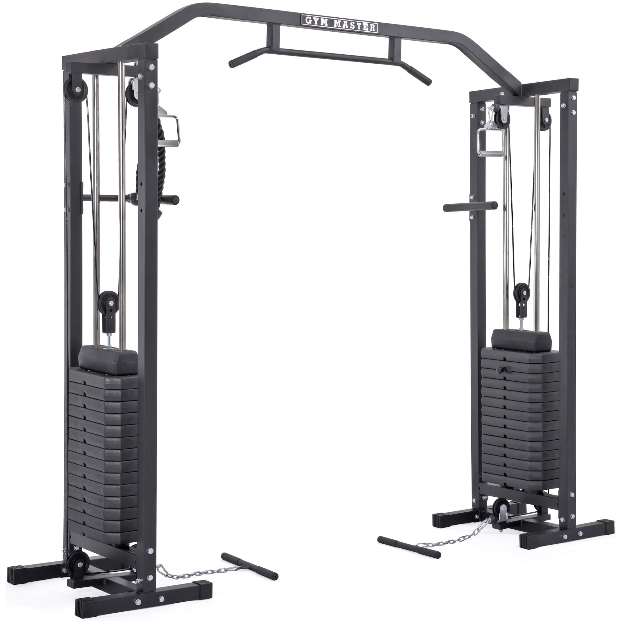 GYM MASTER 180kg Cable Crossover Machine With Upgraded Swivel Pulleys and Pull Up Chinning Bar - Black
