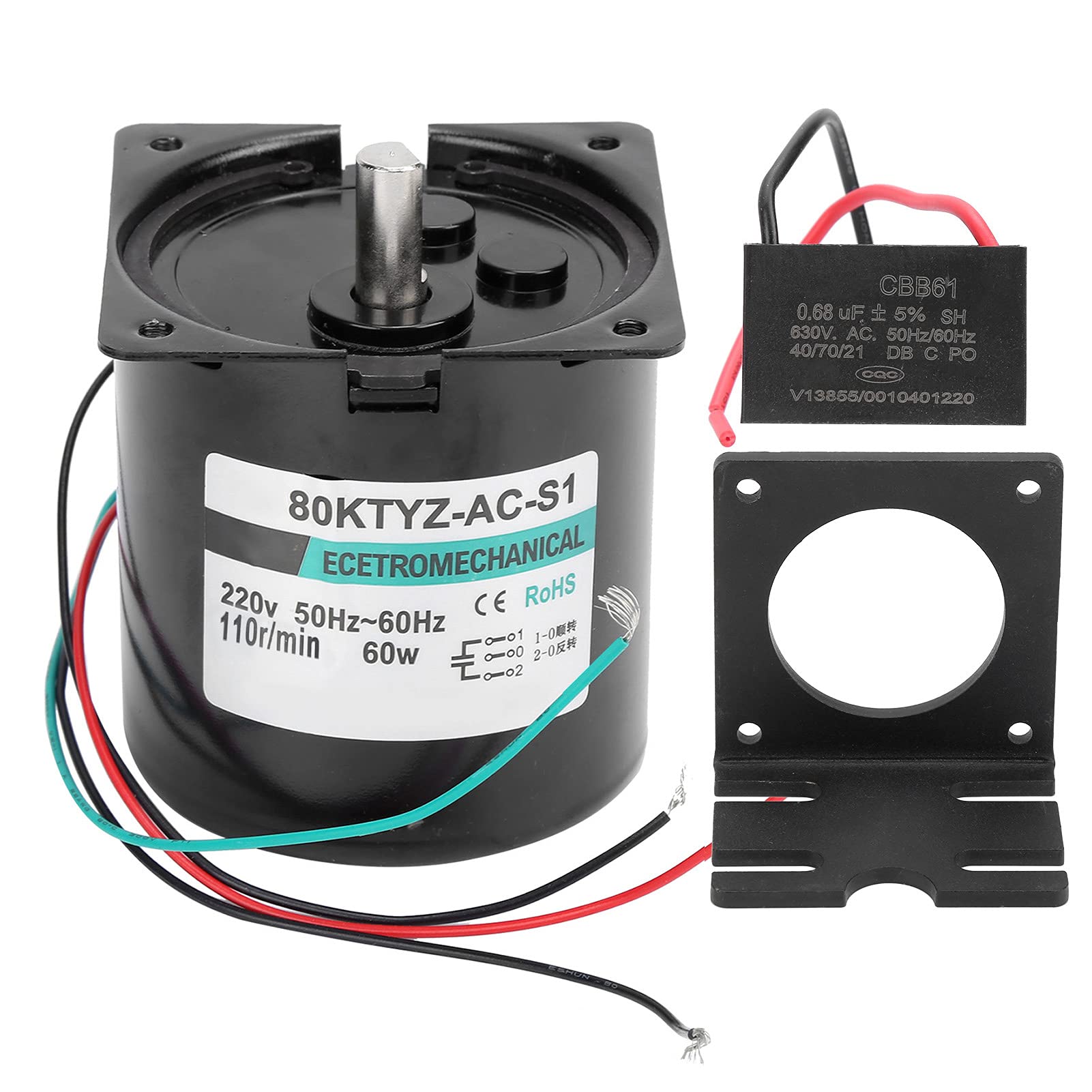 Aramox Motor Síncrono de CA, Motor Síncrono de Cobre XD80KTYZ 60W CW CCW Velocidad Ajustable Torsión Grande Baja Velocidad para Máquinas Herramienta CNC Instrumentos de Medición (110 rpm/min AC220V)