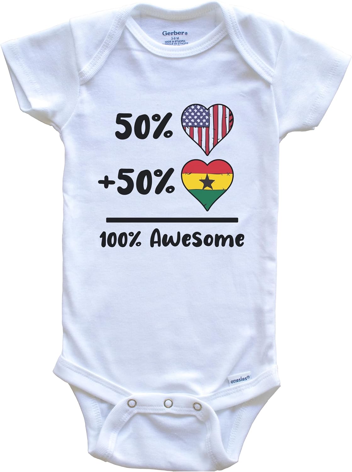 50% American 50% Ghanaian 100% Awesome Ghana Heart Flag One Piece Baby Bodysuit