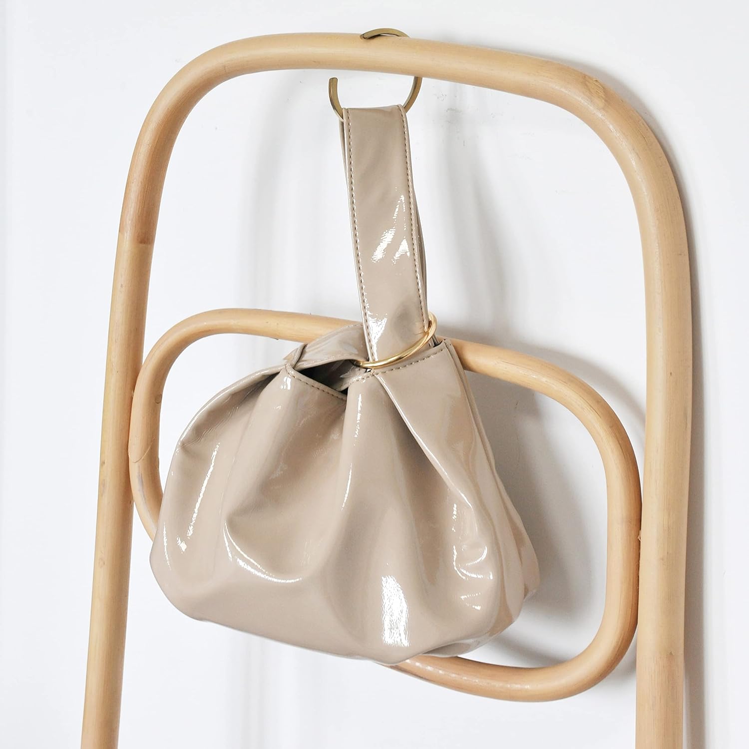 Women's Glossy Clutch Patent Vegan Leather Hobo Top Handle Bag Small Tote | Glossy, Patent, Vegan Leather, Top Handle, Small