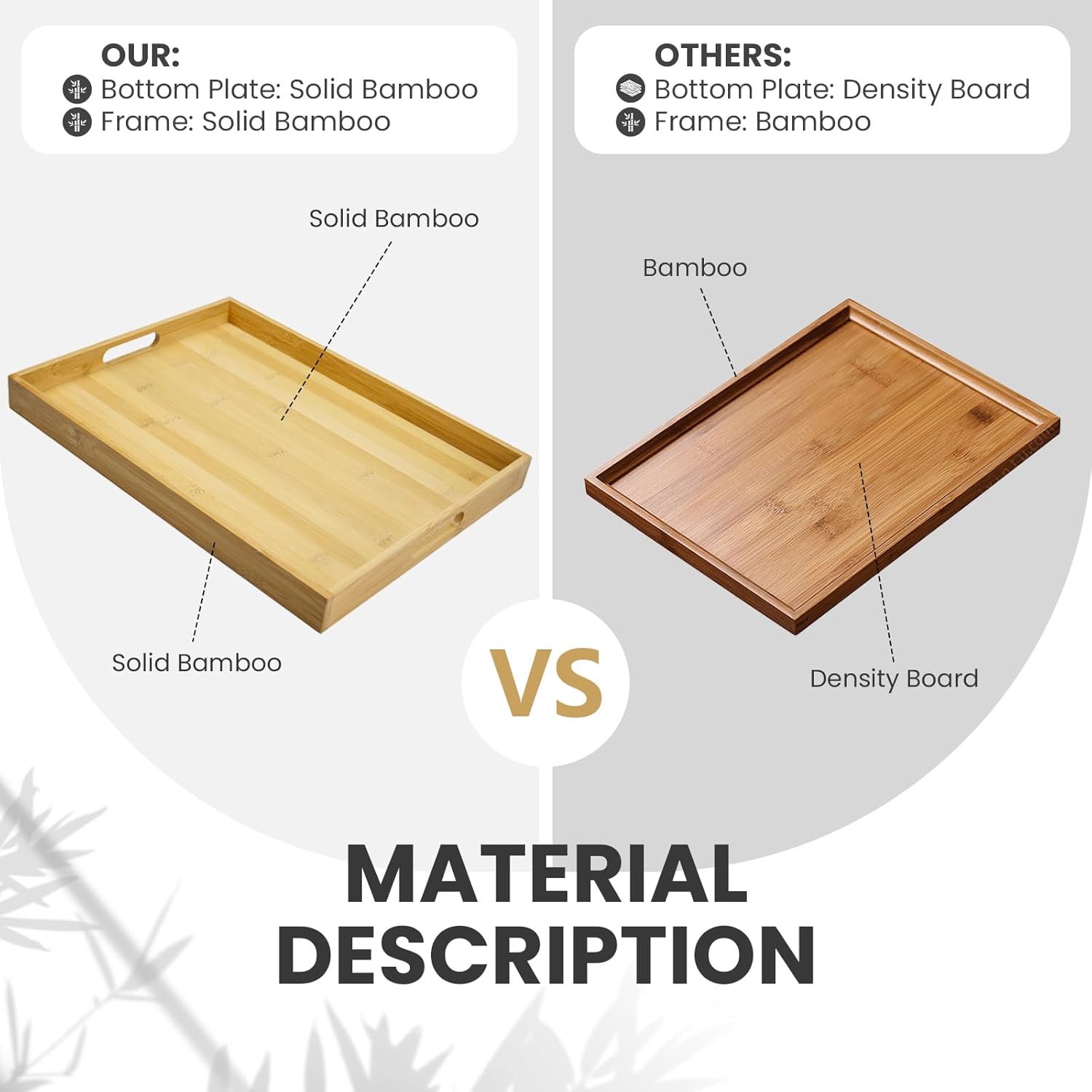 Bamboo Serving Trays with Handles Set of 2 - Portable Rectangular Trays for Serving Food, Serving, Decor & Storage, Suitable for Bedroom, Living Room, Kitchen, Restaurant, Outdoor & More